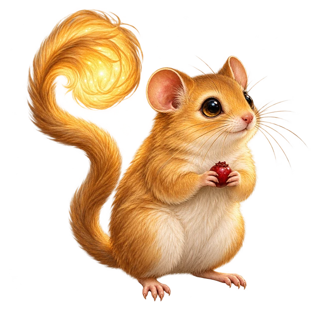 A lantern dormouse with a luminous golden tail