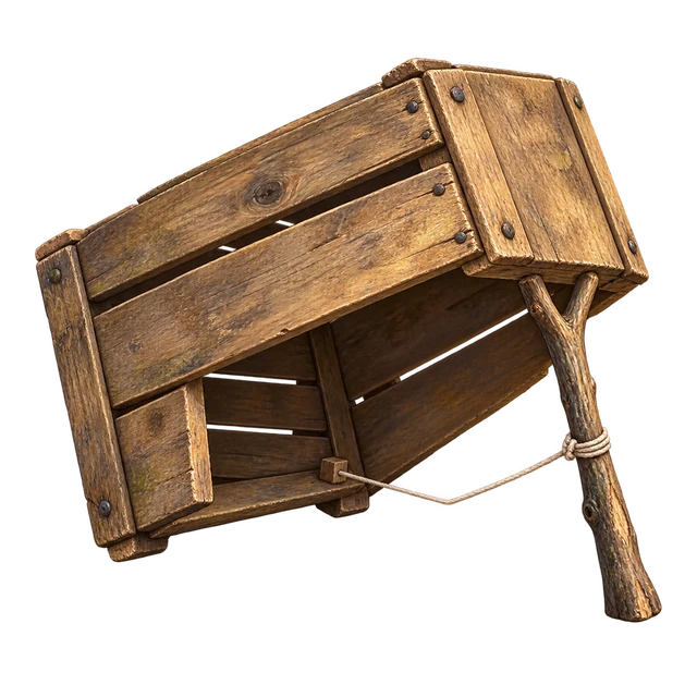 A simple wooden crate trap